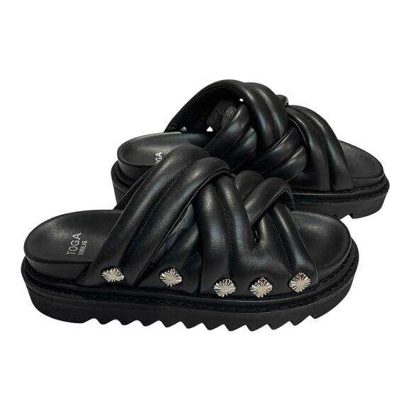 Toga Virilis / Archives AJ1358 Size 41 Black Leather Studded Slides Sandals NIB - Picture 2 of 12
